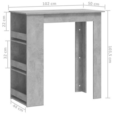 vidaXL Tavolino da Bar con Portaoggetti Grigio Cemento 102x50x103,5 cm