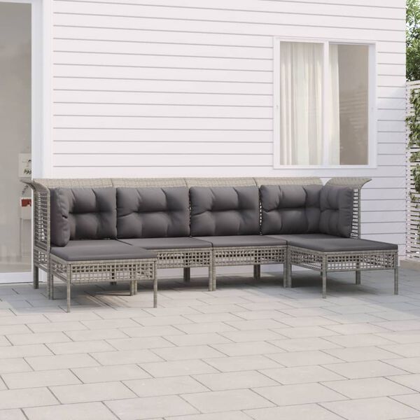 vidaXL Set Divani da Giardino 6 pz con Cuscini in Polyrattan Grigio
