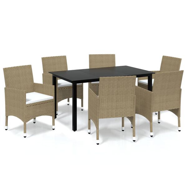 vidaXL Set da Pranzo da Giardino 7 pz con Cuscini in Polyrattan Beige