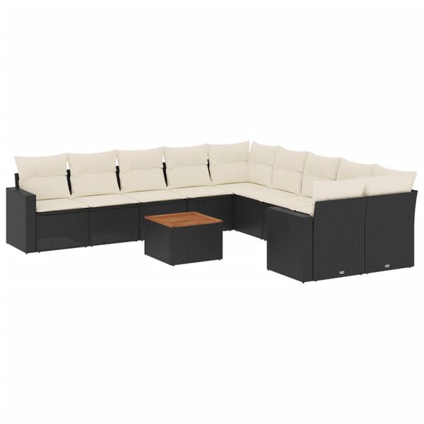 vidaXL Set Divani da Giardino 11 pz con Cuscini in Polyrattan Nero