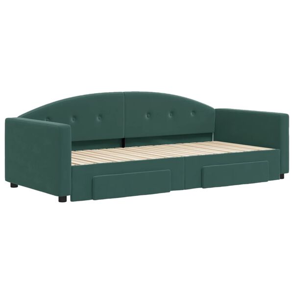 vidaXL Divano Letto Estraibile Cassetti Verde Scuro 90x200cm Velluto