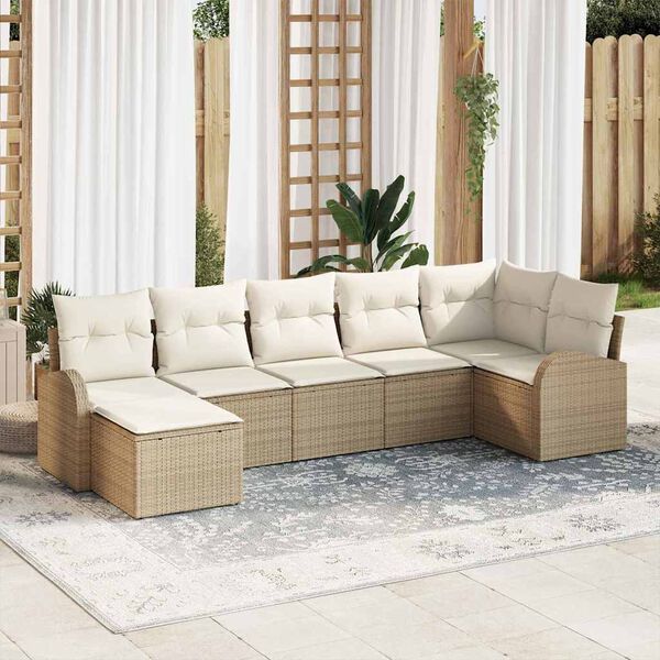 vidaXL Set Divano da Giardino con cuscino 7 pcs Beige Poly Rattan