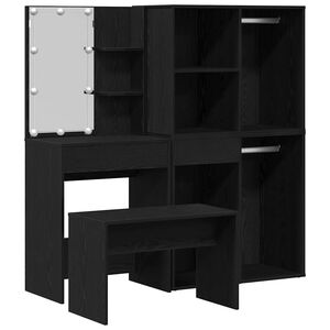 vidaXL Set da tavolo da trucco con LED con cassetto 4 pcs Rovere Nero
