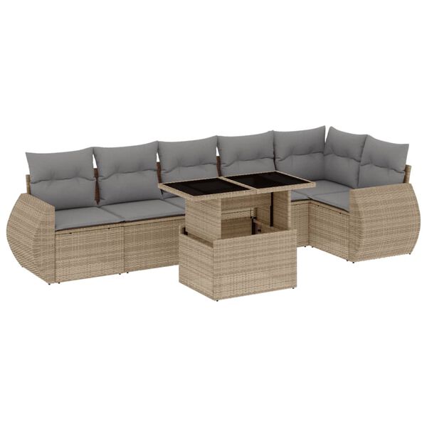 vidaXL Set Divani da Giardino 7 pz con Cuscini Beige in Polyrattan