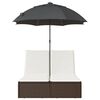 vidaXL Lettino Prendisole Doppio Cuscini e Parasole Marrone Polyrattan