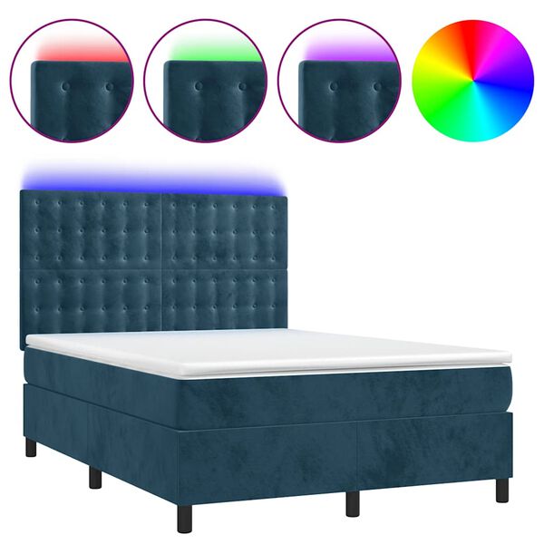 vidaXL Letto a Molle con Materasso e LED Blu Scuro 140x200 cm