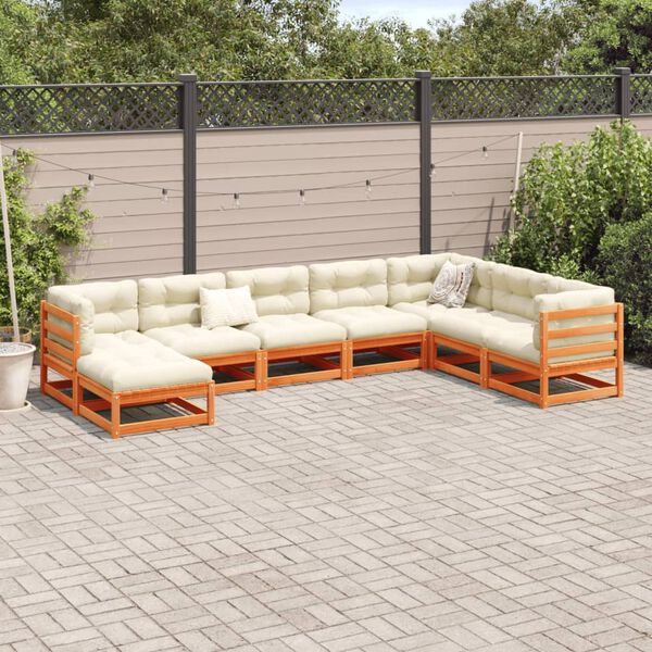 vidaXL Set Divani da Giardino 8 pz Marrone Cera Legno Massello Pino