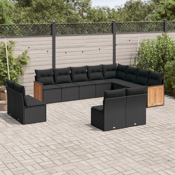 vidaXL Set Divani da Giardino 12 pz con Cuscini Nero in Polyrattan