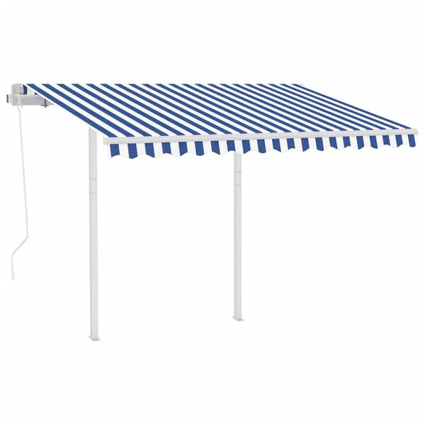 vidaXL Tenda da Sole Retrattile Automatica Pali 3,5x2,5 m Blu e Bianca