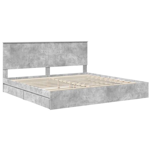 vidaXL Letto con Contenitore con testiera Grigio cemento 200 x 200 cm