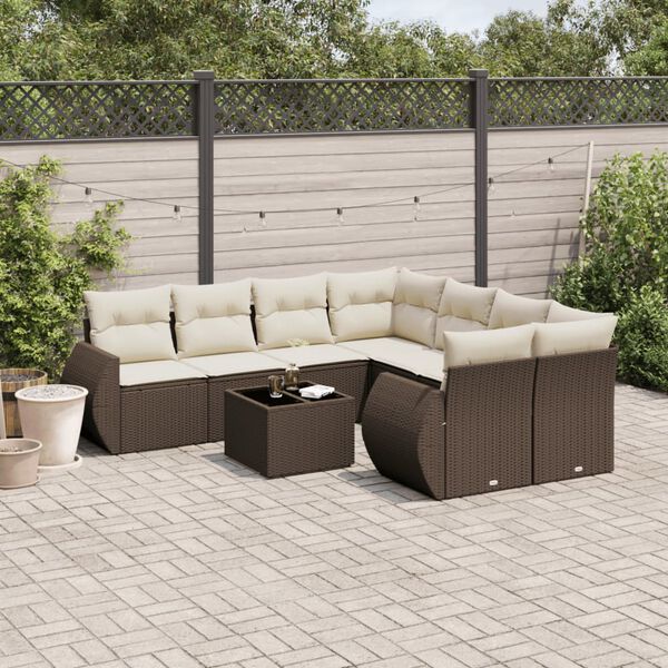 vidaXL Set Divani da Giardino 9pz con Cuscini Marrone in Polyrattan