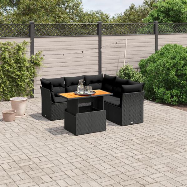 vidaXL Set Divani da Giardino 5 pz con Cuscini in Polyrattan Nero