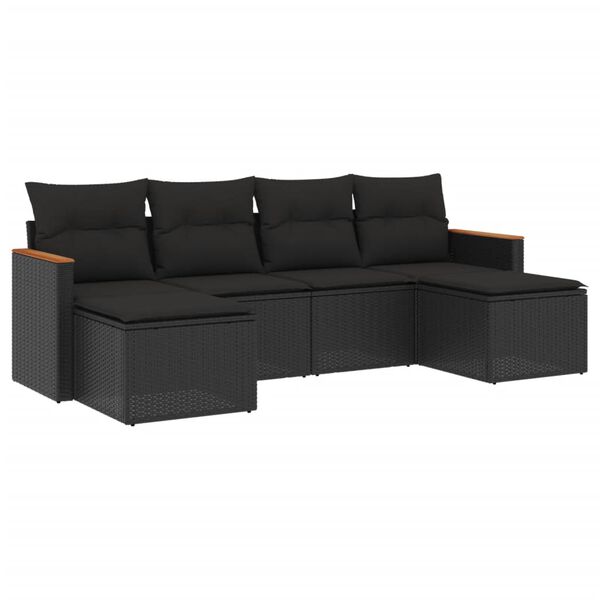 vidaXL Set Divano da Giardino 6 pz con Cuscini Nero in Polyrattan