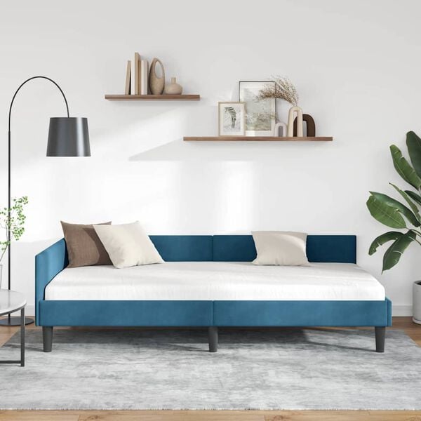 vidaXL Cornice del letto ad angolo Blu 90 cm x 190 cm Velluto