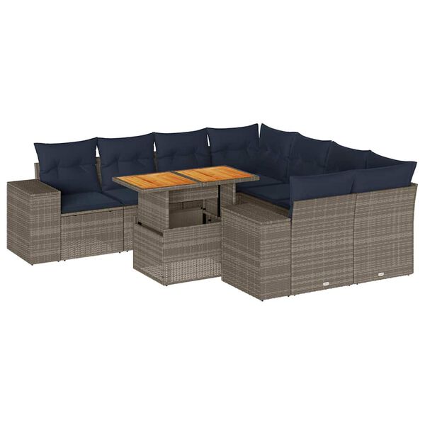 vidaXL Set Divano da Giardino 9 pz con Cuscini Grigio in Polyrattan