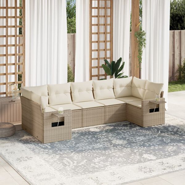 vidaXL Set Divani da Giardino 7 pz con Cuscini Beige in Polyrattan