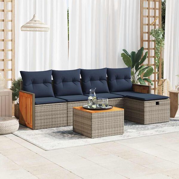 vidaXL Set Divano da Giardino 6 pz con Cuscini Grigio in Polyrattan