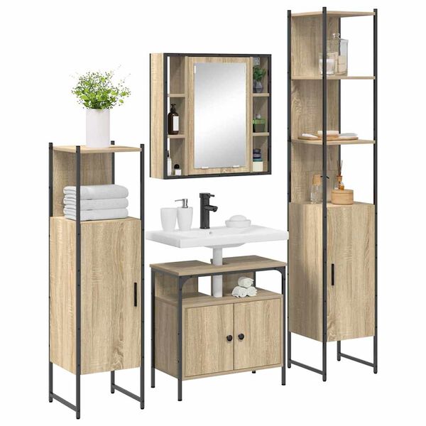 vidaXL Set di mobili per il bagno con lo scaffale 4 pcs Rovere Sonoma