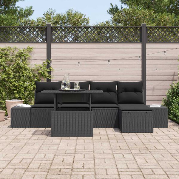 vidaXL Set Divano da Giardino con archiviazione 6 pcs Nero Poly Rattan