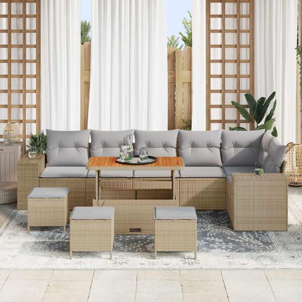 vidaXL Set Divano da Giardino 10 pcs Beige e Grigio Chiaro polyrattan