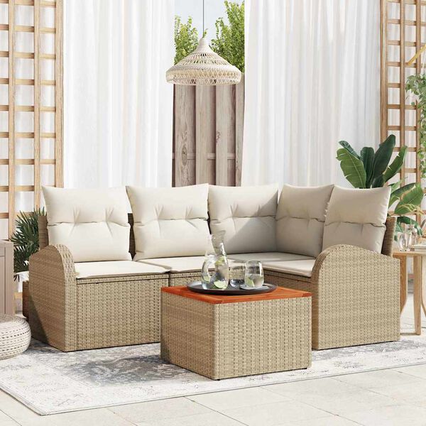 vidaXL Set Divano da Giardino con cuscino 5 pcs Beige polyrattan