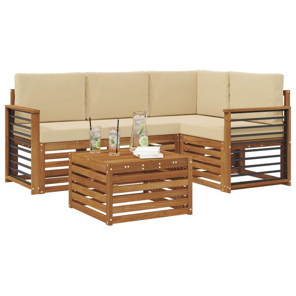 vidaXL Set di divani da esterno con cuscino 5 pcs Naturale e Beige