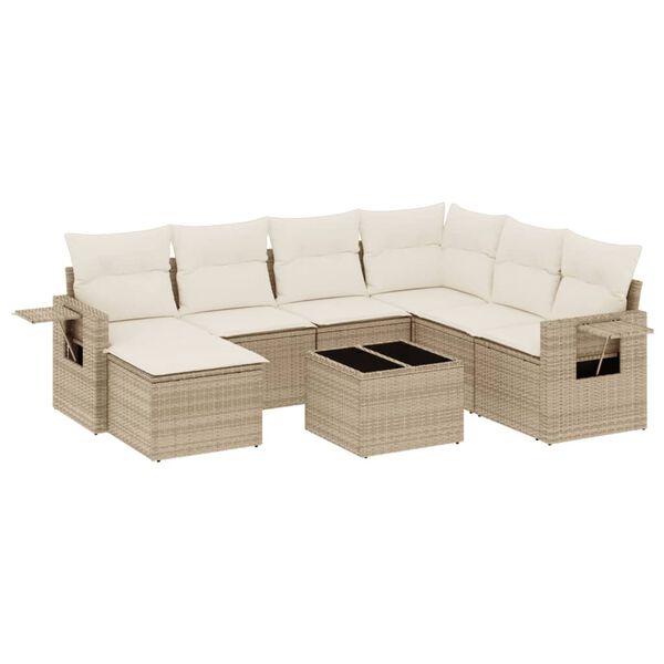 vidaXL Set Divano da Giardino 8 pz con Cuscini Beige in Polyrattan