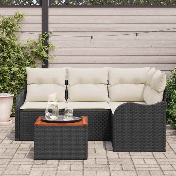 vidaXL Set Divano da Giardino 5 pcs Nero e Crema polyrattan