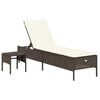 vidaXL Lettino Prendisole con Tavolo e Cuscino Marrone in Polyrattan