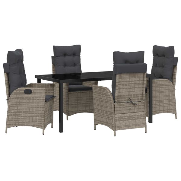 vidaXL Set da Pranzo per Giardino con cuscino 5 pcs Grigio polyrattan