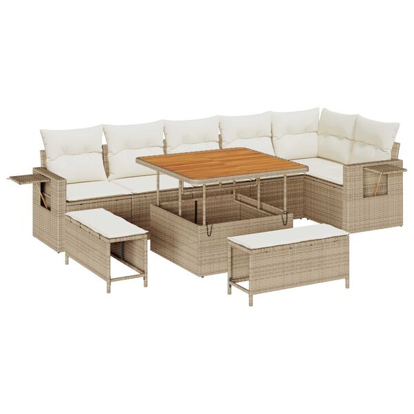 vidaXL Set Divano da Giardino 9 pcs Beige polyrattan