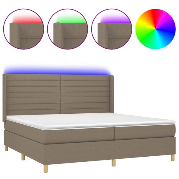 vidaXL Letto a Molle Materasso e LED tortora 200x200cm in Tessuto