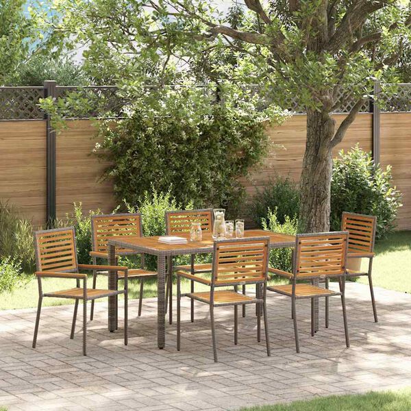 vidaXL Set da Pranzo per Giardino 7 pcs Grigio e Marrone polyrattan
