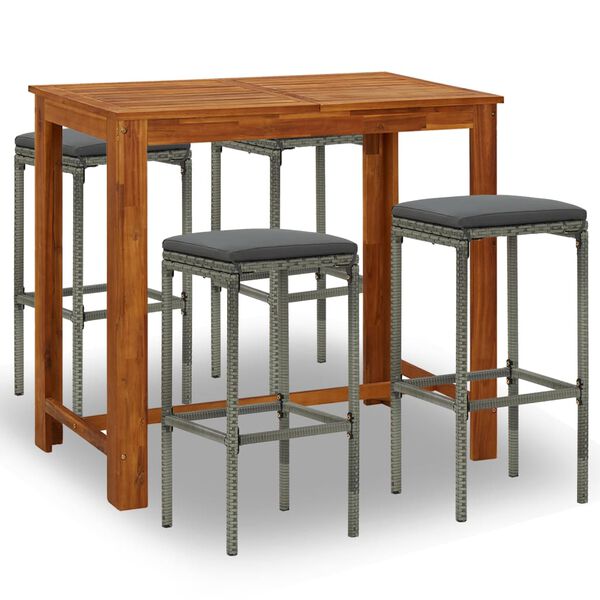 vidaXL Set da Bar da Giardino 5 pz con Cuscini Grigio