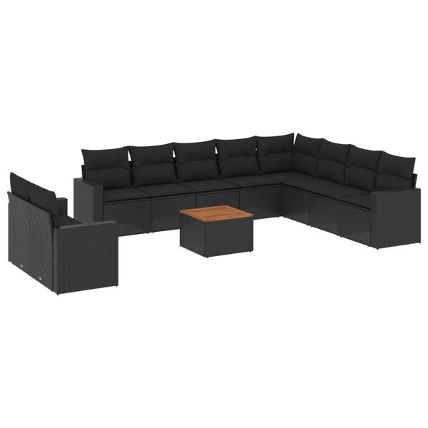 vidaXL Set Divani da Giardino 11 pz con Cuscini in Polyrattan Nero
