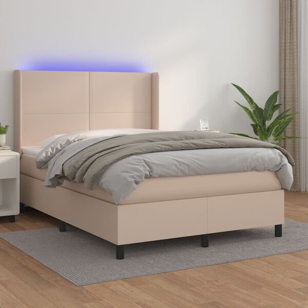 vidaXL Giroletto Molle Materasso e LED Cappuccino 140x190cm Similpelle