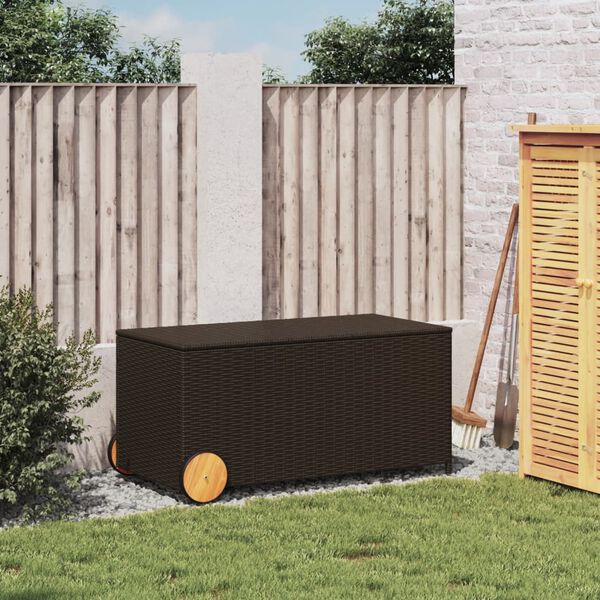 vidaXL Contenitore da Giardino con Ruote Marrone 190L in Polyrattan