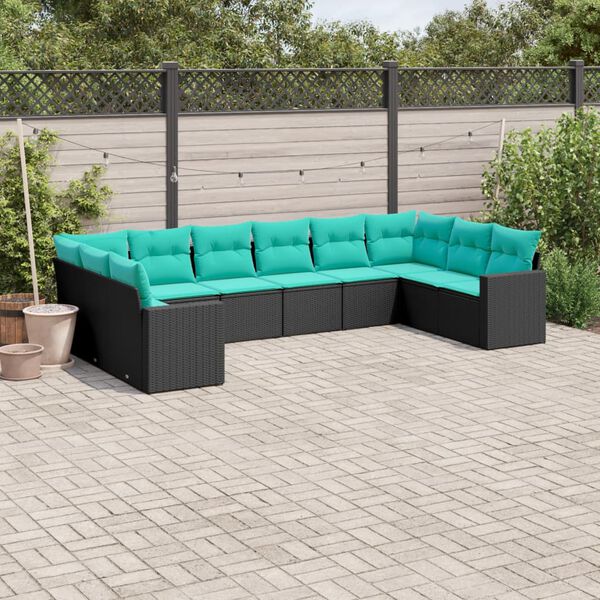 vidaXL Set Divani da Giardino 10 pz con Cuscini Nero in Polyrattan