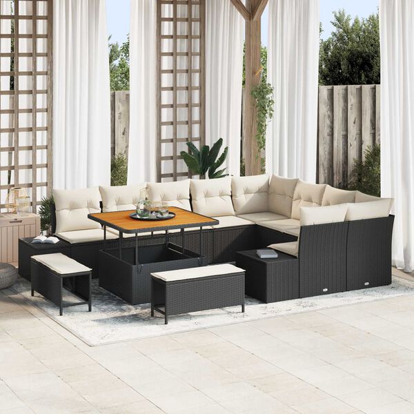 vidaXL Set Divano da Giardino 12 pcs Nero Poly Rattan