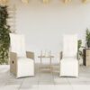 vidaXL Sedie da Giardino Reclinabili 2pz con Tavolino Polyrattan Beige