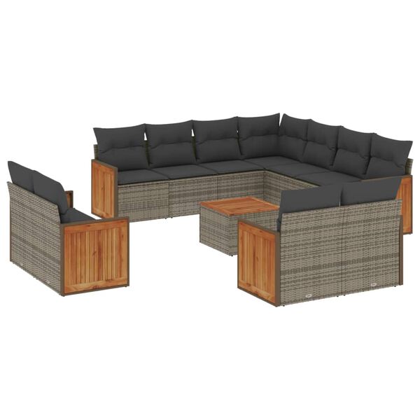 vidaXL Set Divani da Giardino 12 pz con Cuscini Grigio in Polyrattan