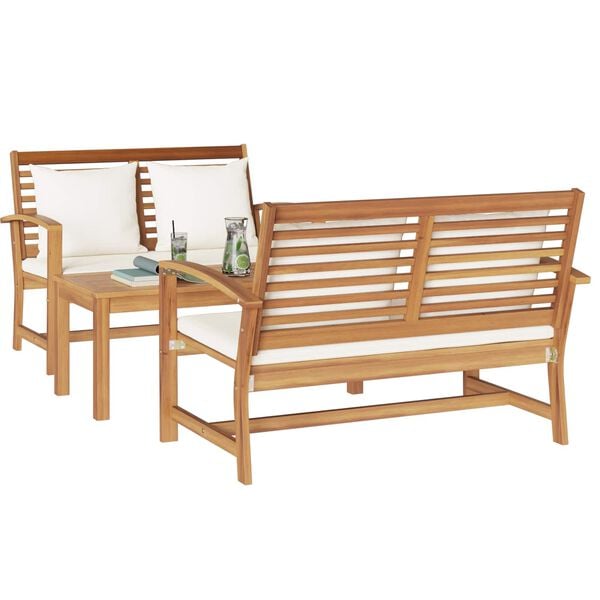 vidaXL Set Divano da Giardino 3 pcs Naturale Legno di teak solido