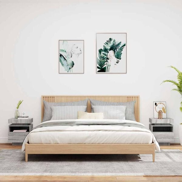 vidaXL Comodini con Luci LED 2pz Grigio Sonoma 40x39x48,5 cm