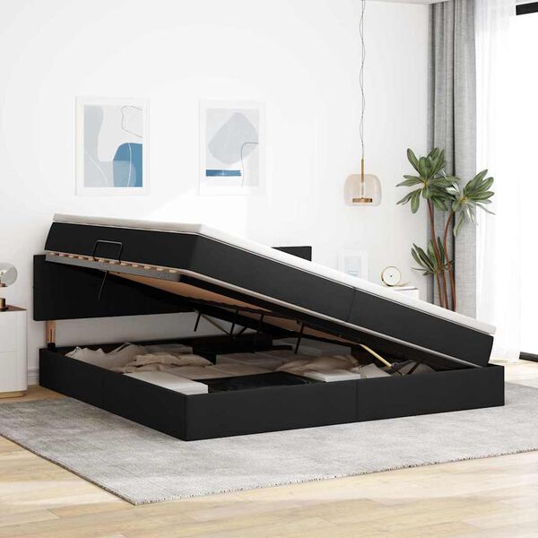 vidaXL Letto con contenitore e materasso Nero 200 x 200 cm