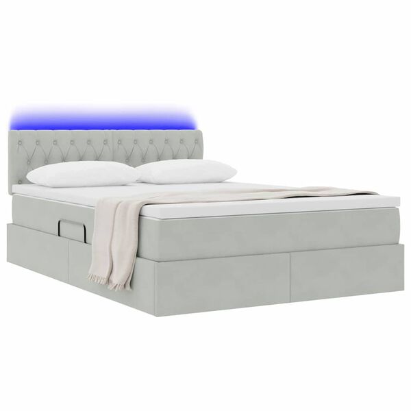 vidaXL Letto con contenitore e LED Grigio chiaro 140 x 200 cm Velluto