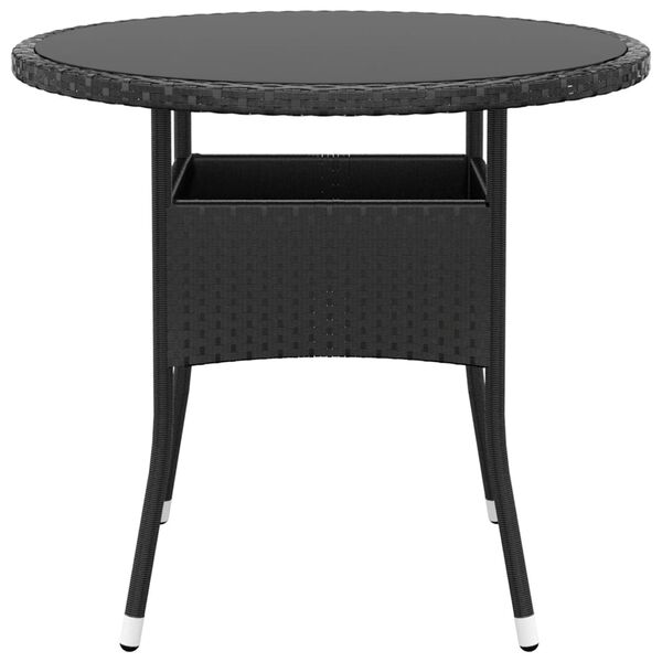 vidaXL Tavolo da Giardino Ø80x75 cm Vetro Temperato e Polyrattan Nero
