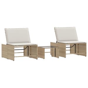 vidaXL Lettini prendisole 2 pz con tavolo beige in polyrattan