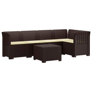 vidaXL Divano da Giardino 5 Posti con Cuscini Stile Rattan PP Marrone