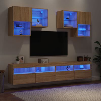 vidaXL Set Mobili TV a Muro 6 pz con Luci LED Rovere Sonoma