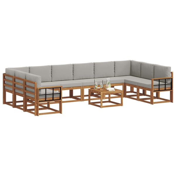 vidaXL Set di divani da esterno 11 pcs Grigio Naturale e Chiaro